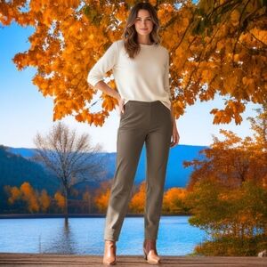 Studio C Brown Faux Suede Womens Pants 16 XL Side Zipper Elastic Waist Hem Slits